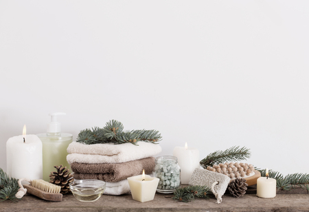 spa treatments on wooden backgroundの写真素材