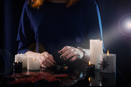 divination with cards and candlesの写真素材