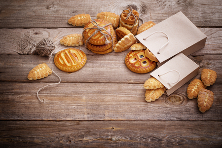 the cookies on old wooden backgroundの写真素材