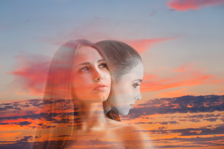 Portrait of a beautiful girl. Double exposureの写真素材
