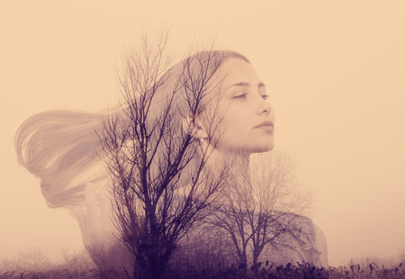 Portrait of a beautiful girl. Double exposureの写真素材