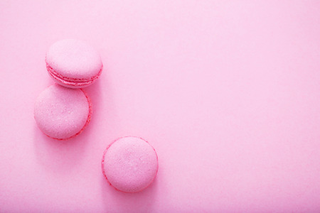 pink macaroons on pink backgroundの写真素材