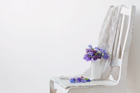 bouquet of beautiful spring violet flowers on white backgroundの写真素材