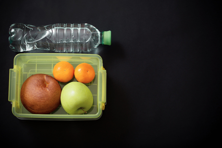 school lunch box on black backgroundの写真素材