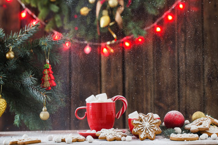Christmas cookies on wooden table in kitchen