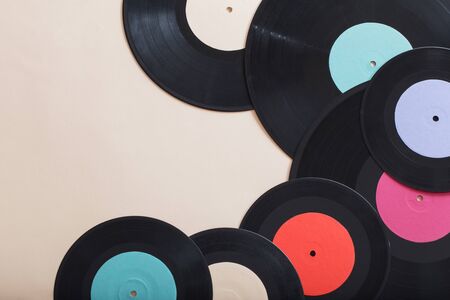 Music records on paper background. Retro music conceptの写真素材