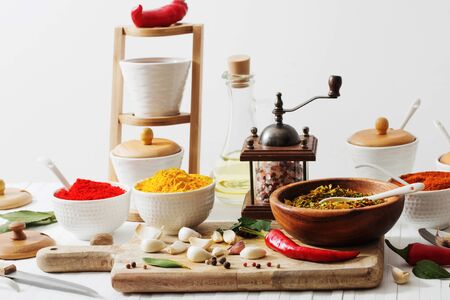 spices on white backgroundの写真素材