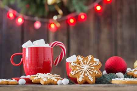 Christmas cookies on wooden table in kitchen