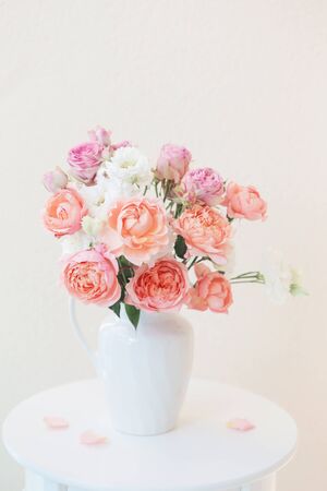 beautiful roses in ceramic white jugの写真素材