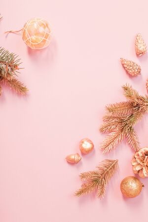 beautiful modern Christmas background in gold and pink colorsの写真素材