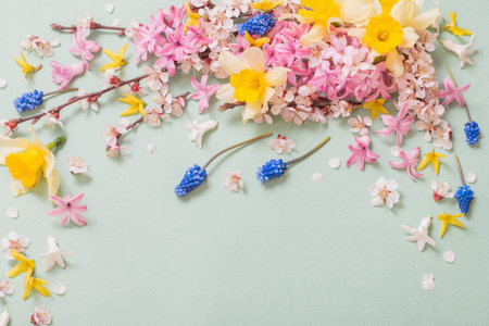 beautiful spring flowers on paper background