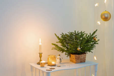 Christmas decorations in white vintage interiorの写真素材