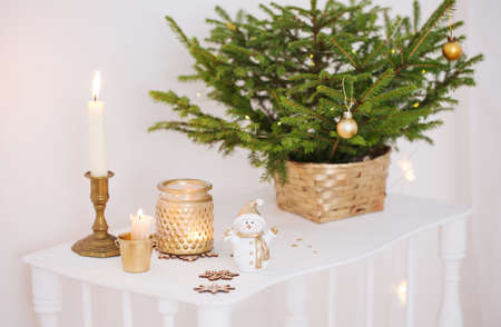 Christmas decorations in white vintage interiorの写真素材