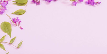 pink wild flowers on pink paper background