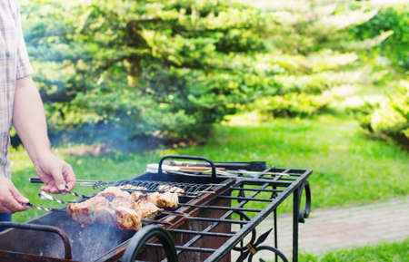 barbecue in the garden in summerの写真素材
