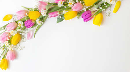 spring flowers on white backgroundの写真素材