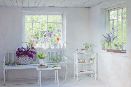 white vintage interior with flowersの写真素材