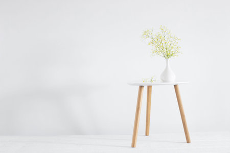 yellow gypsophila in white vase on white background