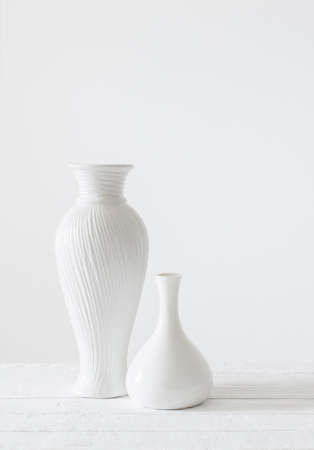 ceramic white vases on white backgroundの写真素材