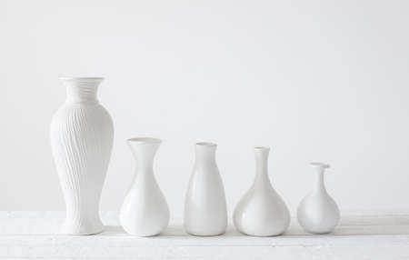 ceramic white vases on white backgroundの写真素材