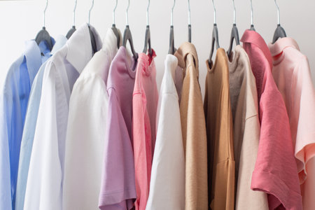 female summer wardrobe in white roomの写真素材