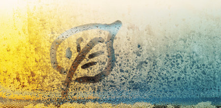 autumn background of glass window with drops in sunlight