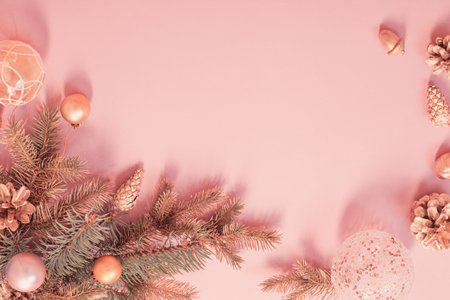 beautiful modern Christmas background in gold and pink colorsの写真素材
