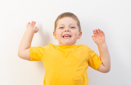 smile little boy on white backgroundの写真素材