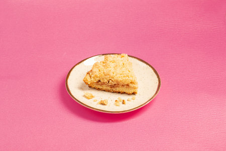 fruity shortcrust pastry pie on pink backgroundの写真素材