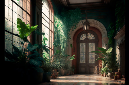 large modern brown interior with plantsの素材