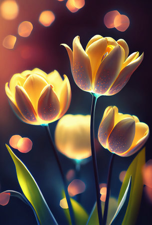 beautiful magic light yellow tulips closeupの素材