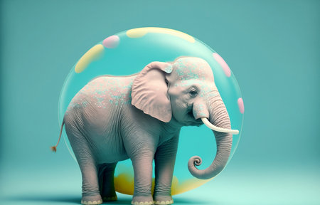 statue of elephant in bubble on blue backgroundの素材