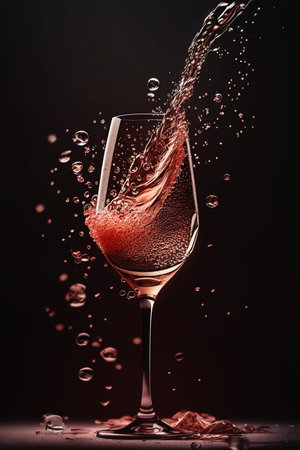 splash of pink champagne in a glass on a dark backgroundの素材