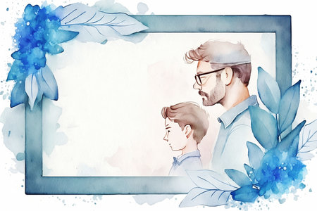 fathers day postcard with frame in pastel blue colorsの素材