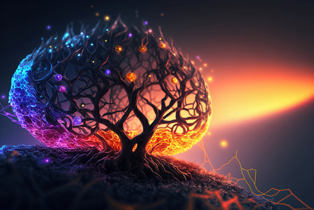 abstract futuristic background with glowing lines and wiresの素材