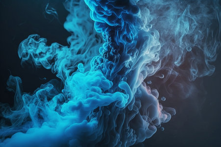 colorful blue smoke on dark backgroundの素材