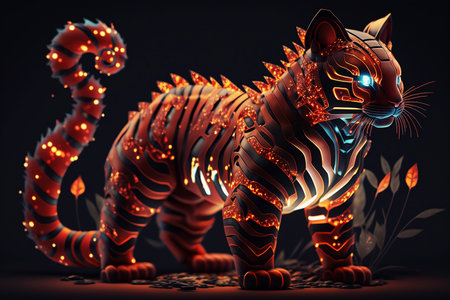 mythical tiger on dark backgroundの素材