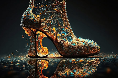 stylish futuristic heels shoes on dark backgroundの素材