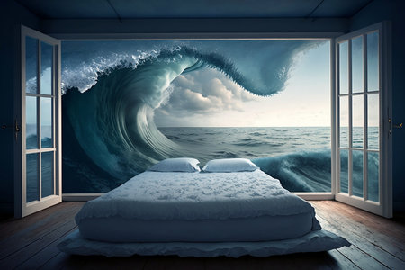 bedroom turning into oceanの素材