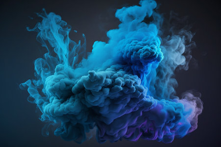 colorful blue smoke on dark backgroundの素材