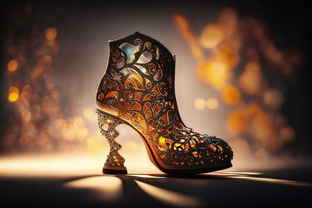 stylish futuristic heels shoes on dark backgroundの素材