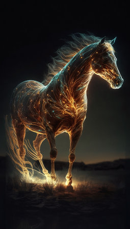 luminous horse silhouette on dark backgroundの素材