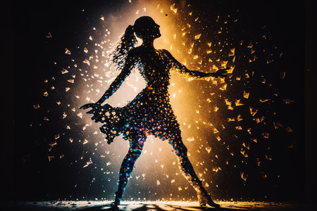 glowing silhouette of human on dark backgroundの素材