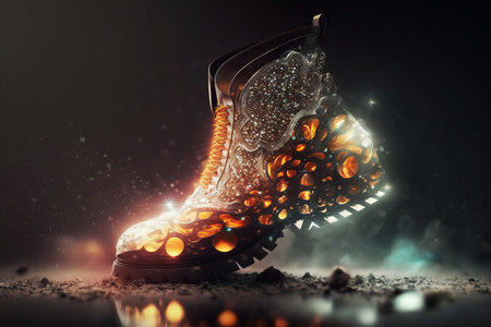 stylish futuristic shoes on dark backgroundの素材