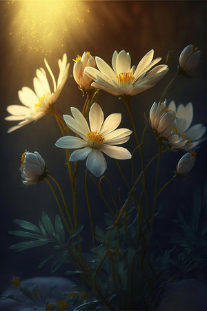 white flowers in soft sunlightの素材