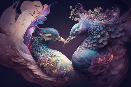 peacock couple on dark backgroundの素材