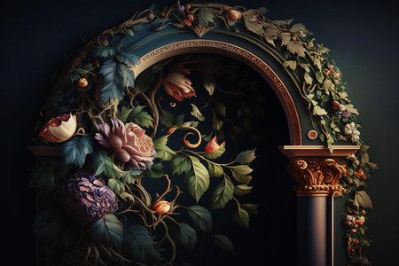 old archway with lots of flowersの素材