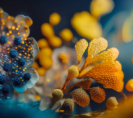 fantasy blue and yellow flowers macroの素材