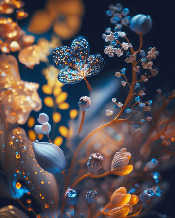 fantasy blue and yellow flowers macroの素材