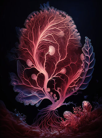 abstract fragile magical pink tree on black backgroundの素材